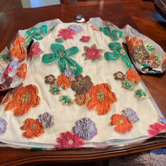 EN CREME Blooming Bliss Ivory Floral Embroidered Dress Sz L - Picture 4 of 6